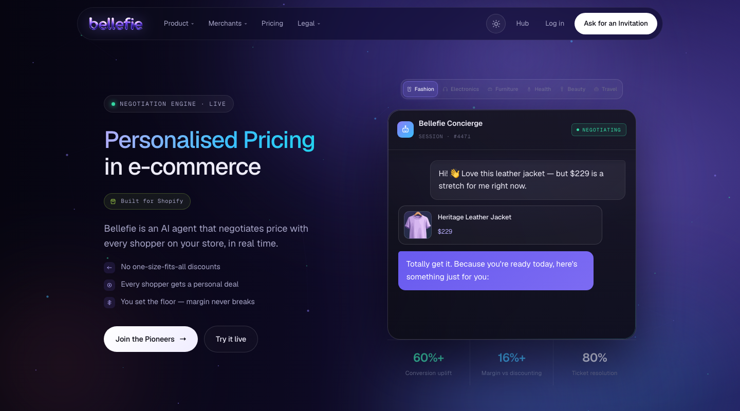 Bellefie AI landing page